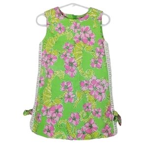 Lilly Pulitzer Limeade Floaters Seahorse Dress Girls Size 3 Tropical Pink Green